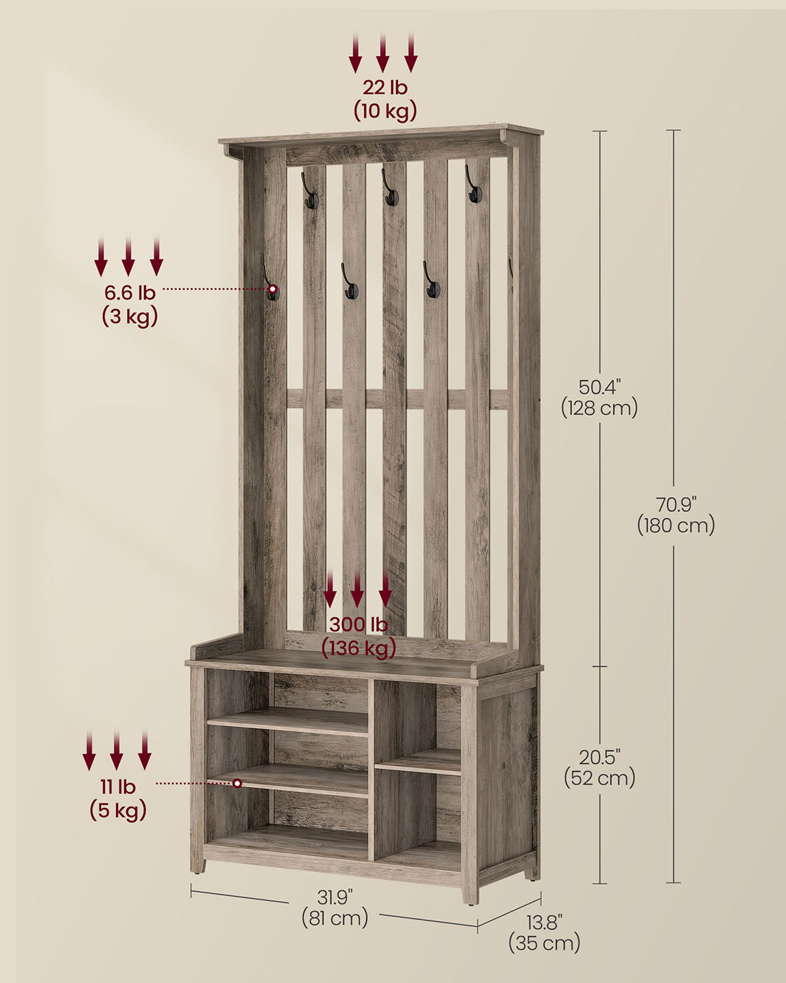 Hall Tree with Bench and Shoe Storage