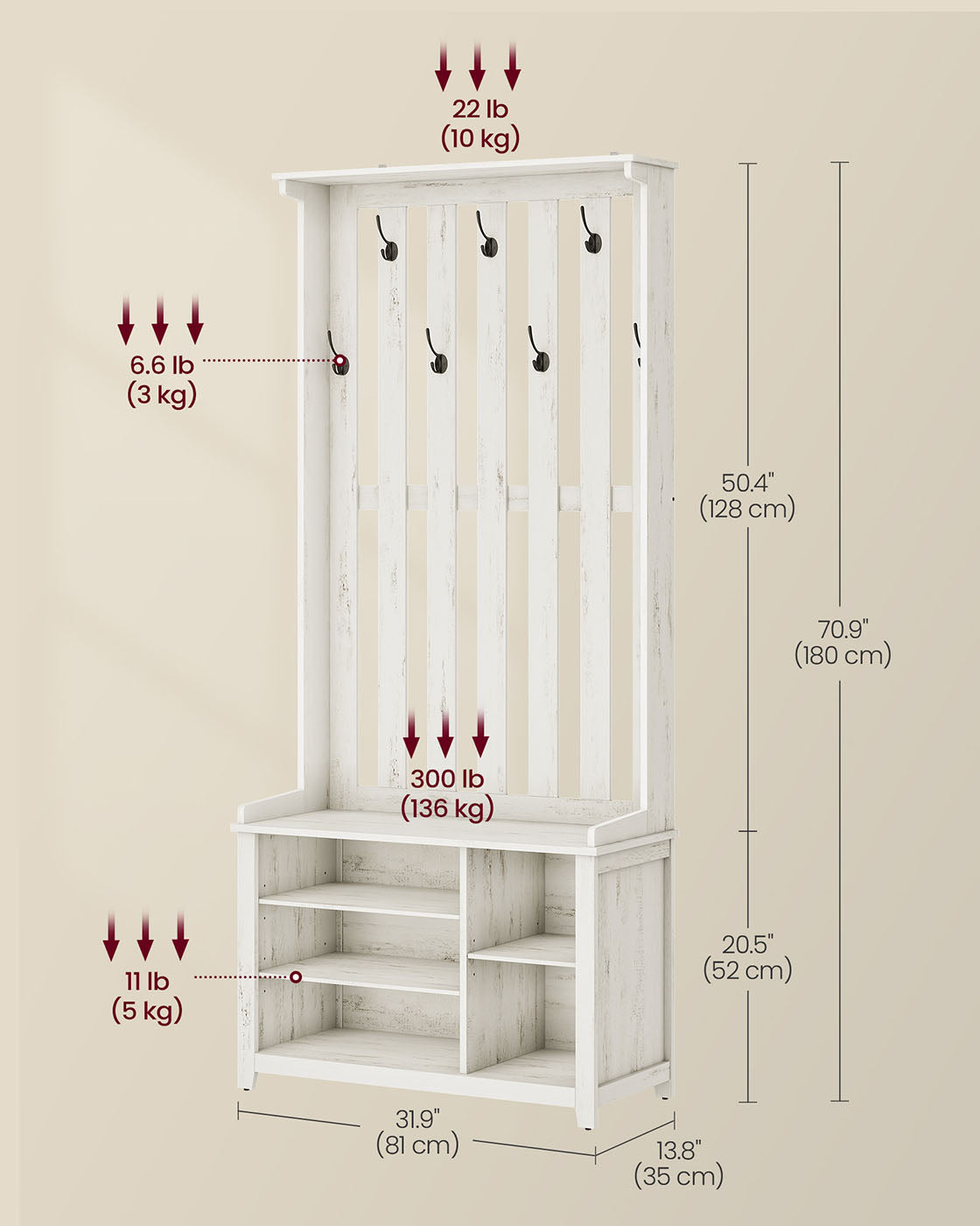 Hall Tree with Bench and Shoe Storage