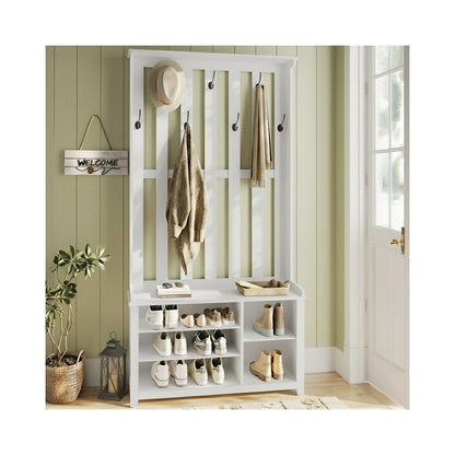 Hall Tree with Bench and Shoe Storage - Matte White