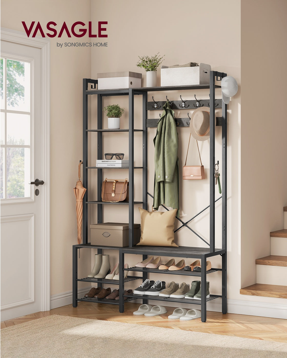 9 Hook Coat Rack with Shoe Bench - image 17