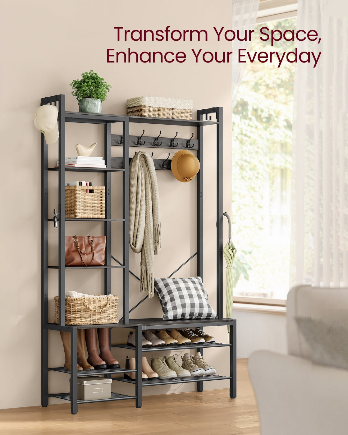 9 Hook Coat Rack with Shoe Bench - image 18