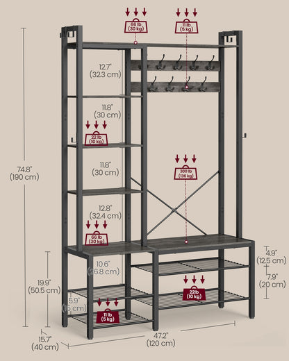 9 Hook Coat Rack with Shoe Bench - image 20