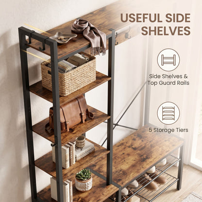 Hallway Coat and Shoe Rack with Bench, Shelves, 40 x 120 x 190 cm, Brown - image 6