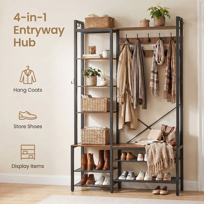 Hallway Coat and Shoe Rack with Bench, Shelves, 40 x 120 x 190 cm, Brown - image 7
