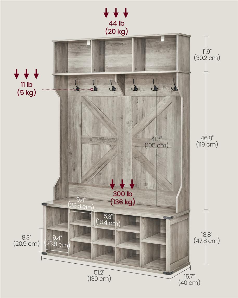 Hall Tree with Bench and Shoe Storage