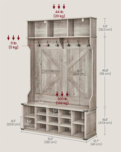 Hall Tree with Bench and Shoe Storage