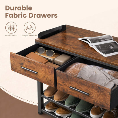 Hallway Coat and Shoe Rack with Bench and Drawers, Brown - image 5