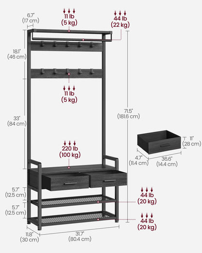 Hall Tree with Bench and Shoe Storage