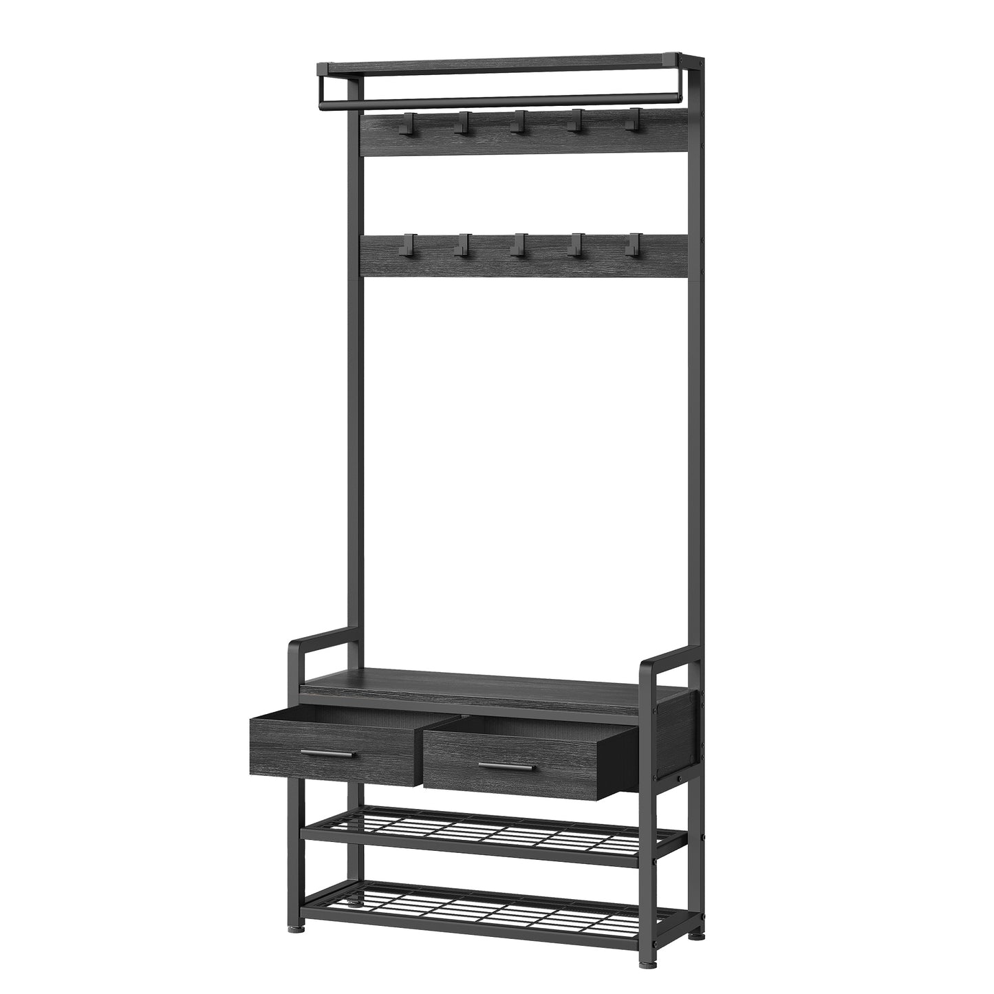 Hallway Coat and Shoe Rack with Bench and Drawers, Brown - image 16