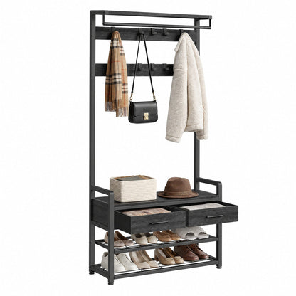 Hallway Coat and Shoe Rack with Bench and Drawers, Brown - image 9