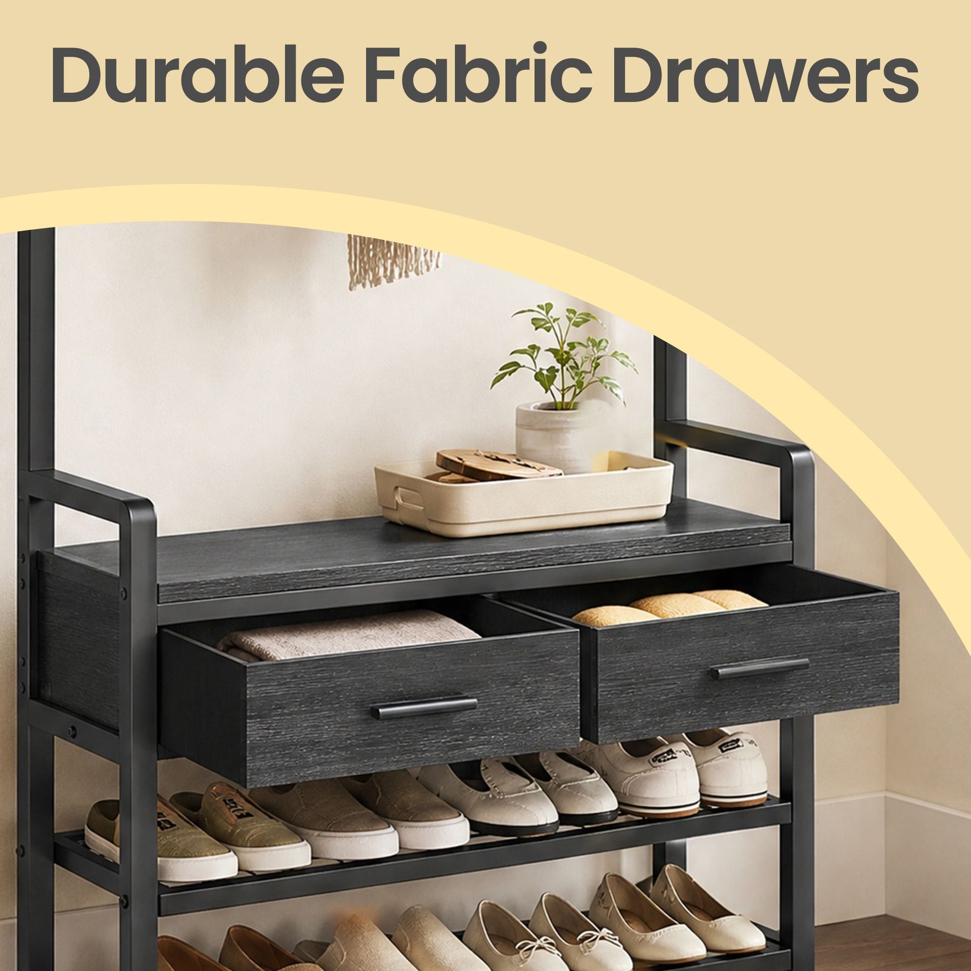 Hallway Coat and Shoe Rack with Bench and Drawers, Brown - image 14