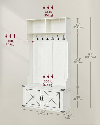 Hall Tree Storage Entryway Coat Rack with Bench