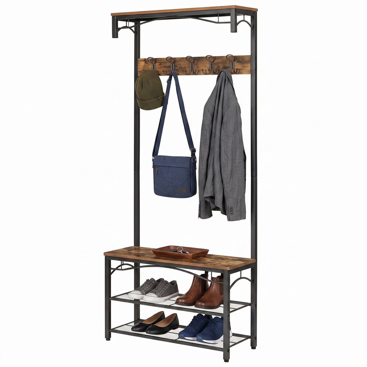 Hallway Coat and Shoe Rack with Bench, 32 x 80 x 178.5 cm, Brown - image 2