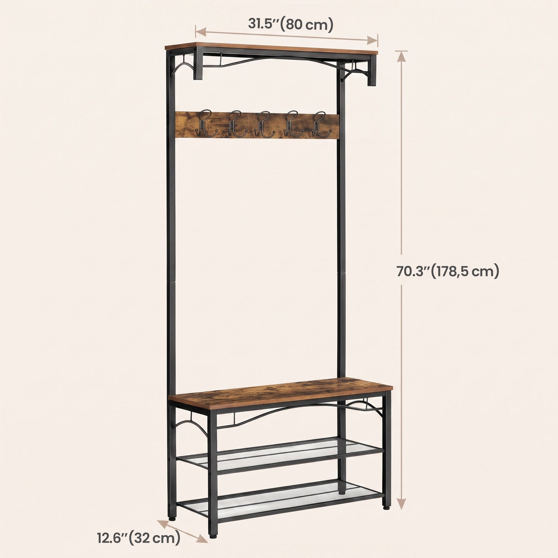 Hallway Coat and Shoe Rack with Bench, 32 x 80 x 178.5 cm, Brown - image 3