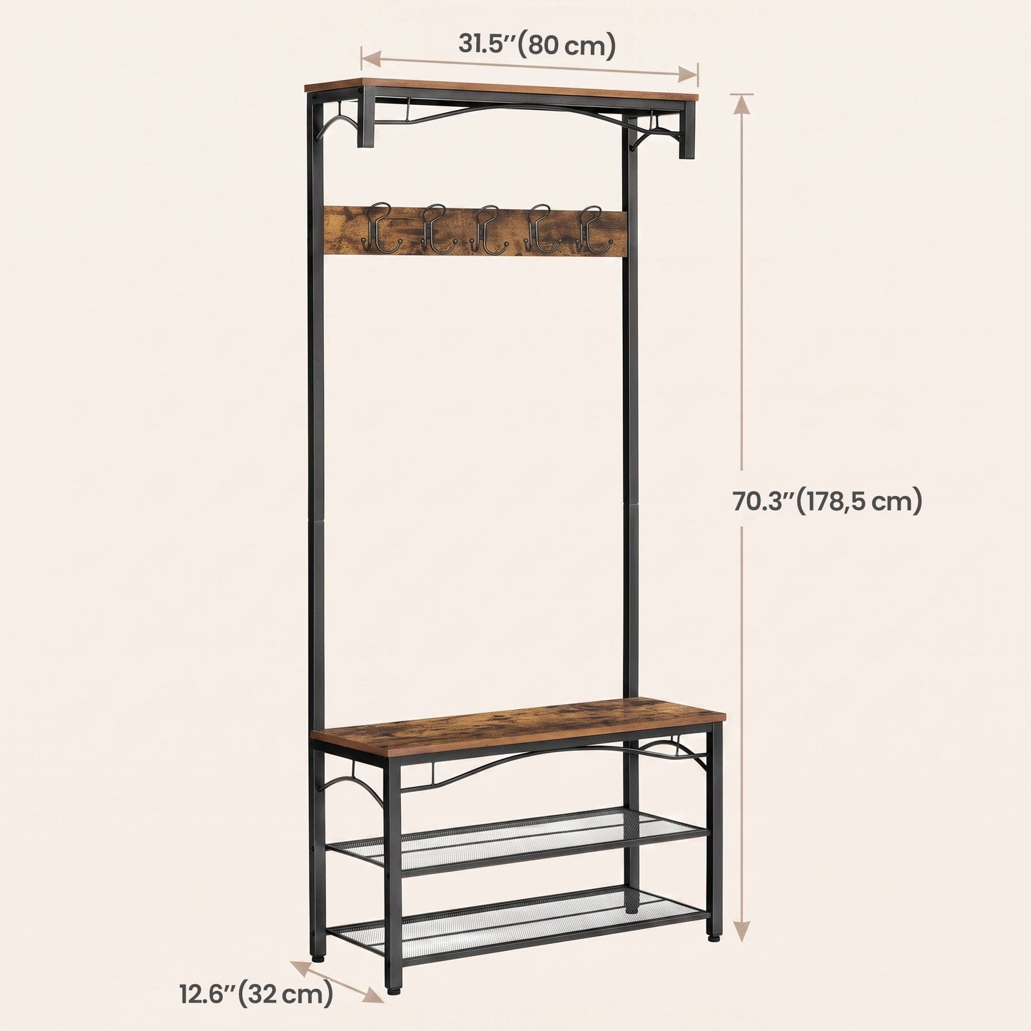 Hallway Coat and Shoe Rack with Bench, 32 x 80 x 178.5 cm, Brown - image 3
