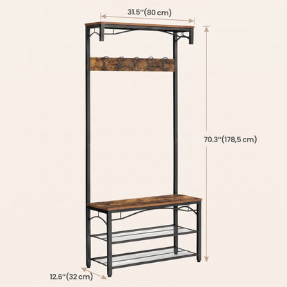 Hallway Coat and Shoe Rack with Bench, 32 x 80 x 178.5 cm, Brown - image 3