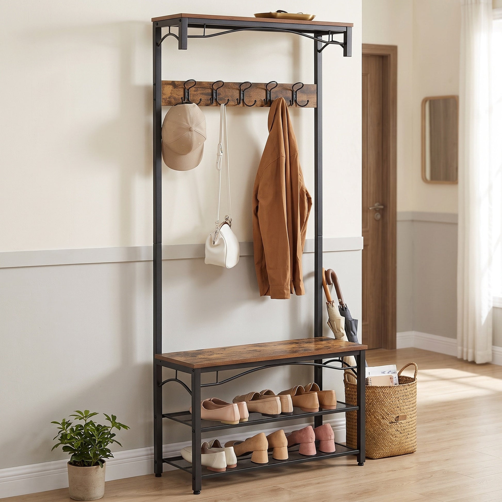 Hallway Coat and Shoe Rack with Bench, 32 x 80 x 178.5 cm, Brown - image 5