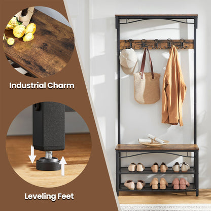 Hallway Coat and Shoe Rack with Bench, 32 x 80 x 178.5 cm, Brown - image 8