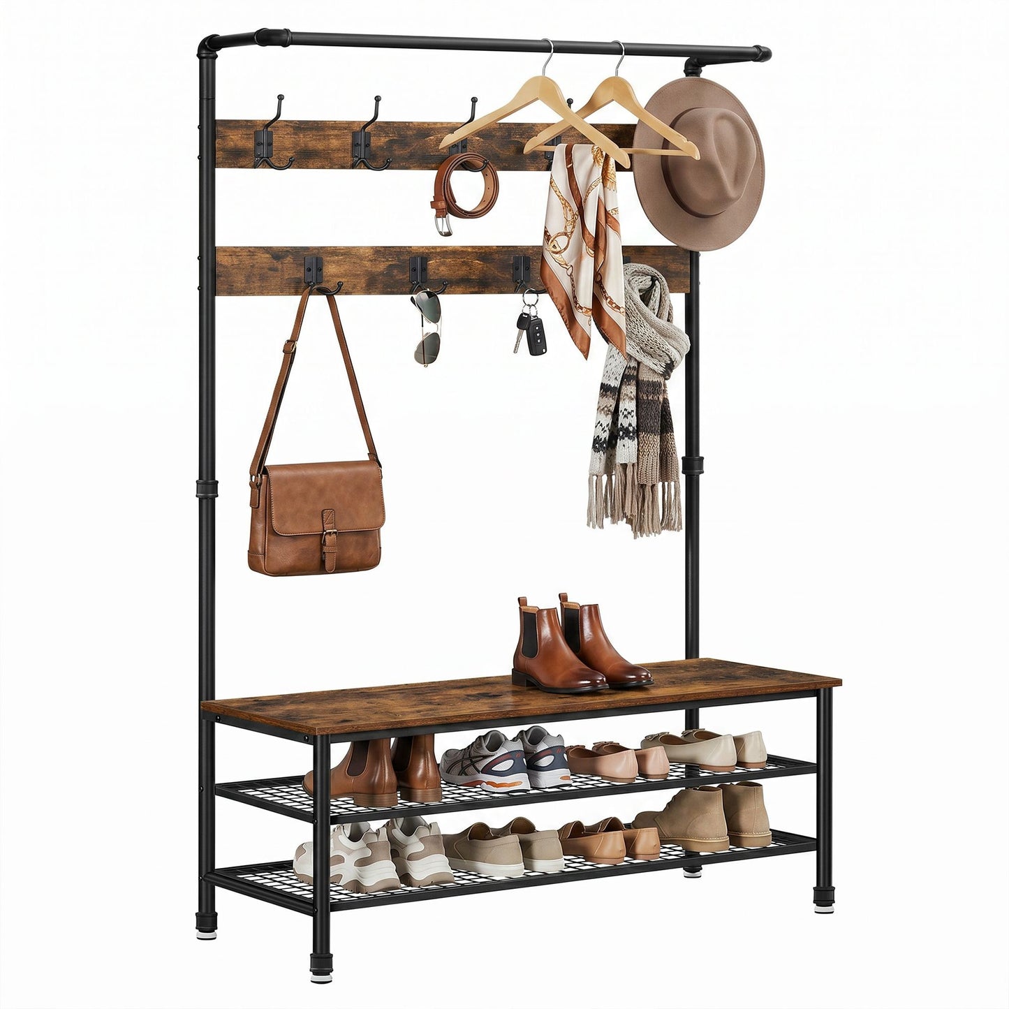 Hall Tree with Shoe Storage Bench for Entryway, Coat Rack, with 9 Hooks - image 1