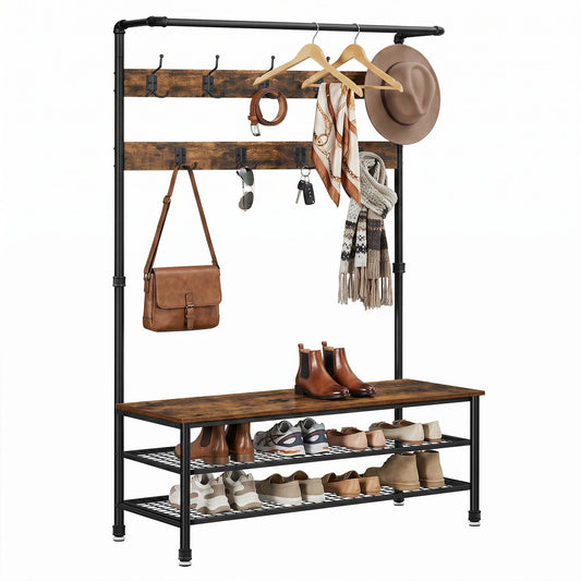 Hall Tree with Shoe Storage Bench for Entryway, Coat Rack, with 9 Hooks - image 1