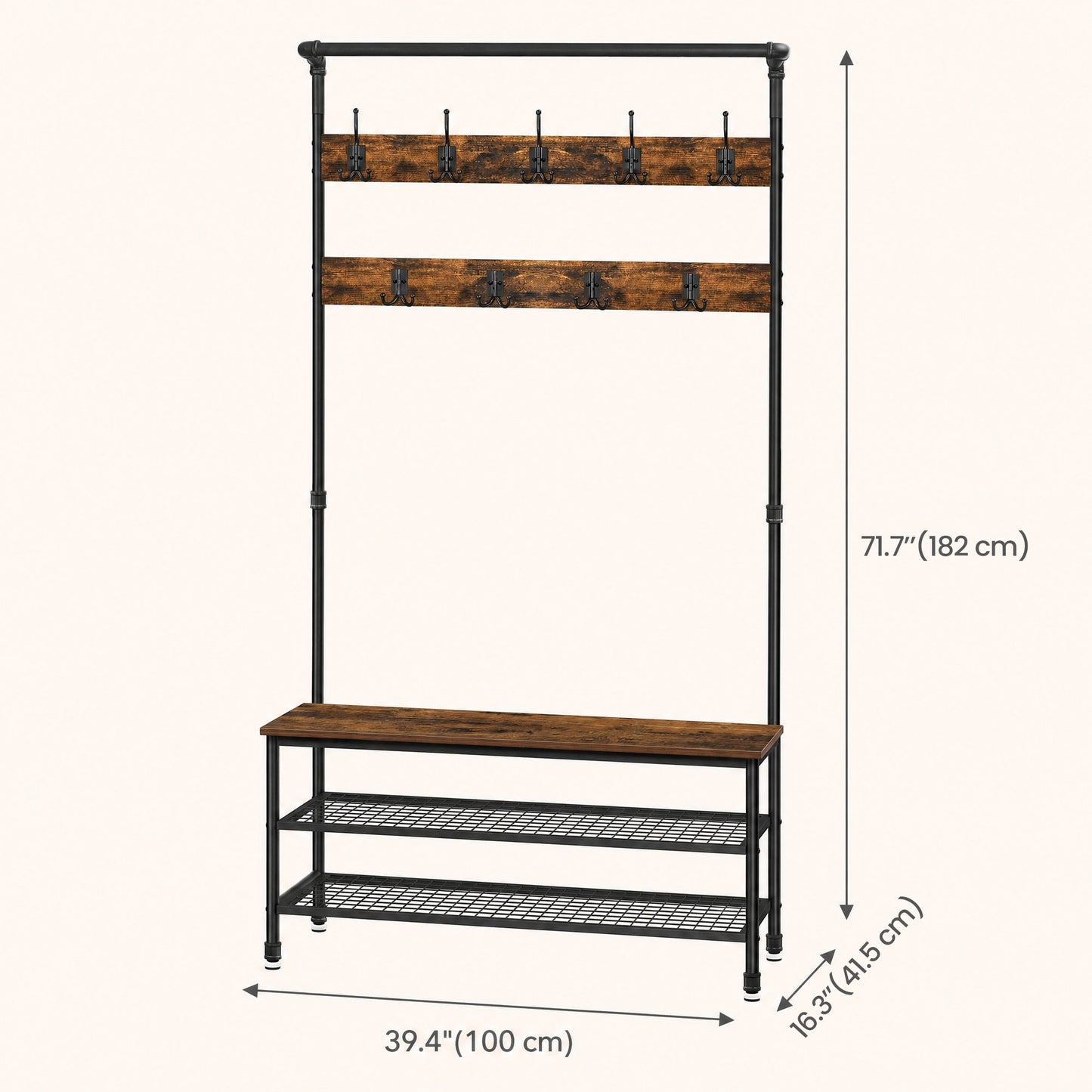 Hall Tree with Shoe Storage Bench for Entryway, Coat Rack, with 9 Hooks - image 2