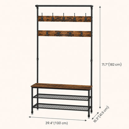 Hall Tree with Shoe Storage Bench for Entryway, Coat Rack, with 9 Hooks - image 2