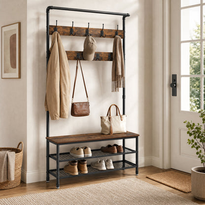 Hall Tree with Shoe Storage Bench for Entryway, Coat Rack, with 9 Hooks - image 3