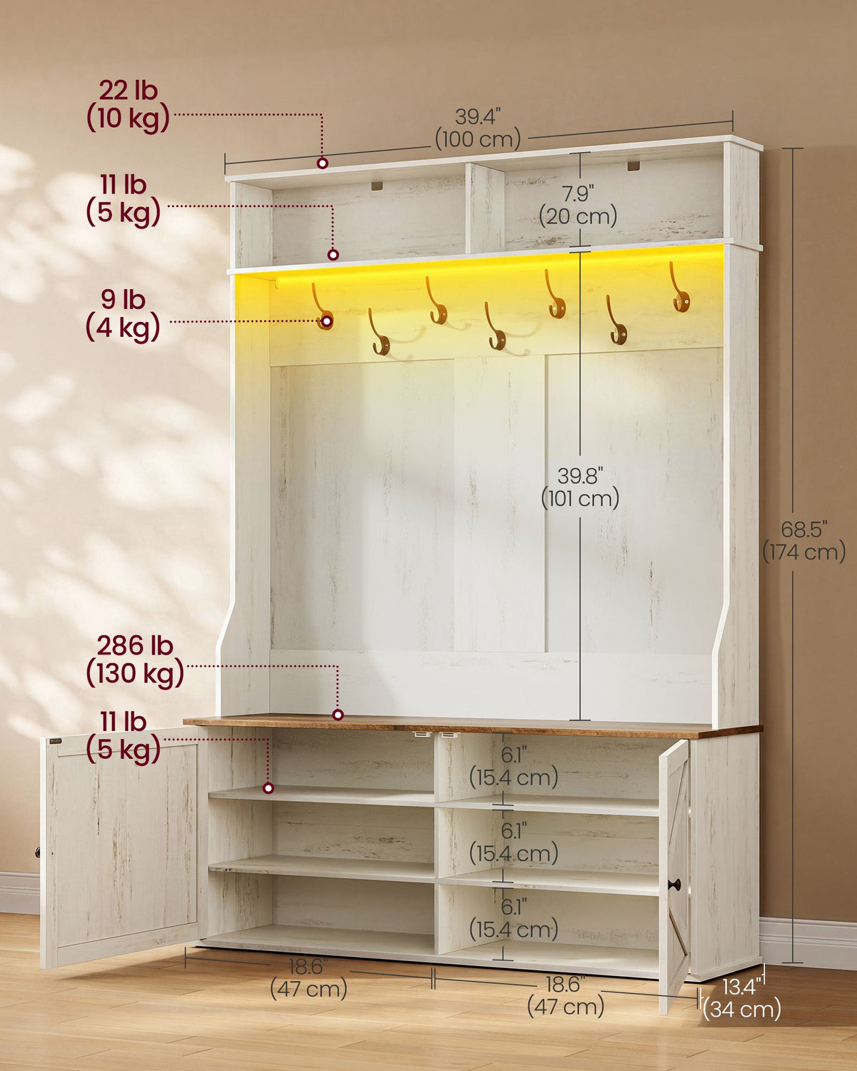 Hall Tree with Bench and Shoe Storage