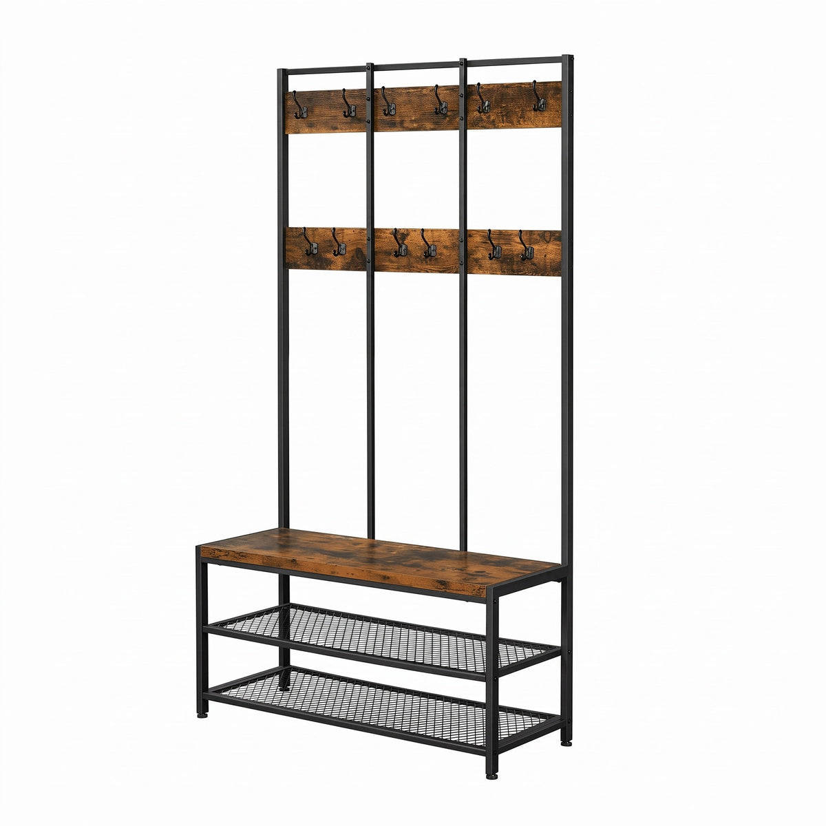 Large Hallway Coat and Shoe Rack with Bench, Brown - image 8