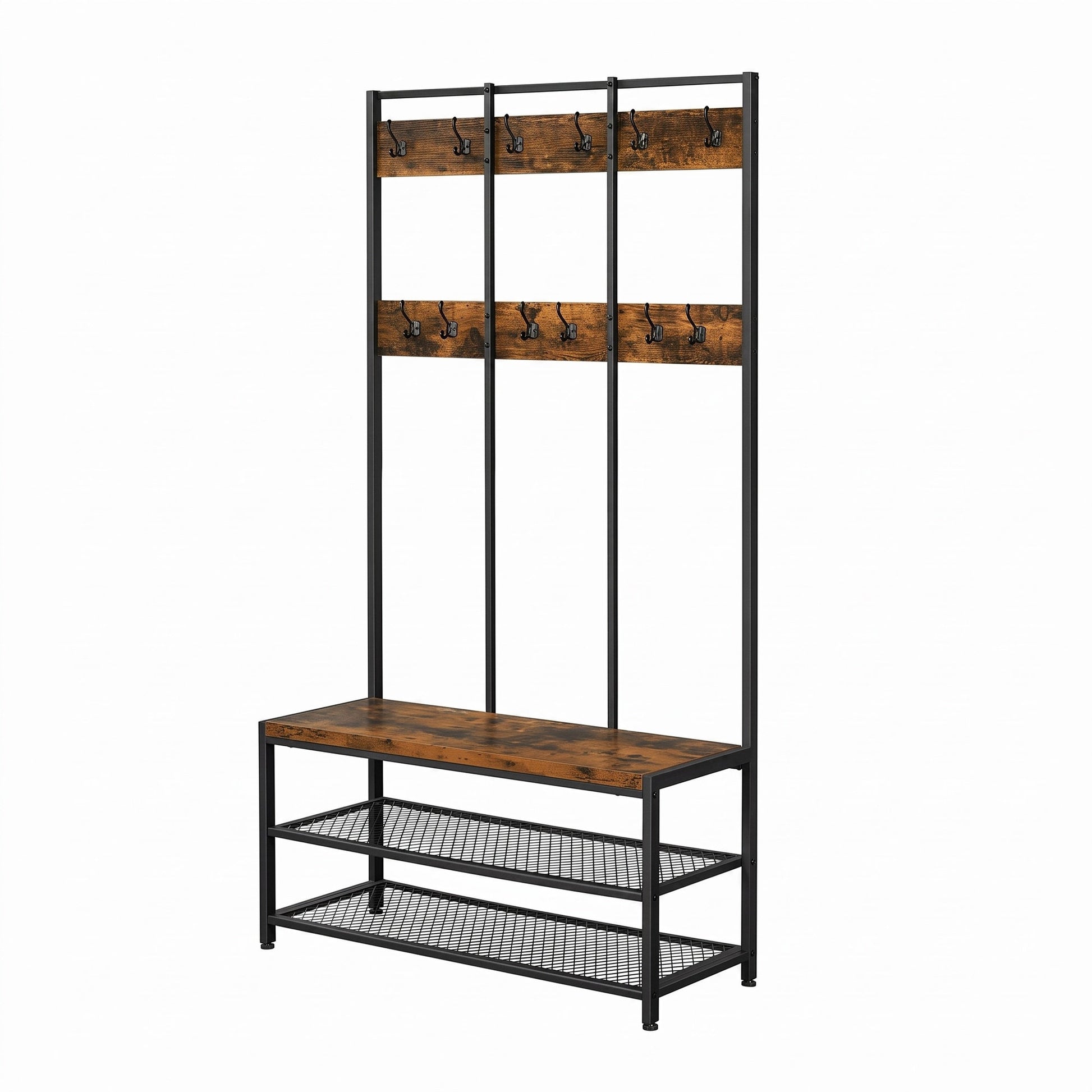 Large Hallway Coat and Shoe Rack with Bench, Brown - image 8