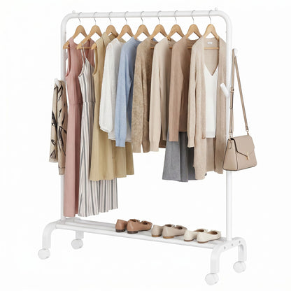 Clothes Rack, Single-Rod Clothing Rack with Wheels, Heavy-Duty Garment Rack