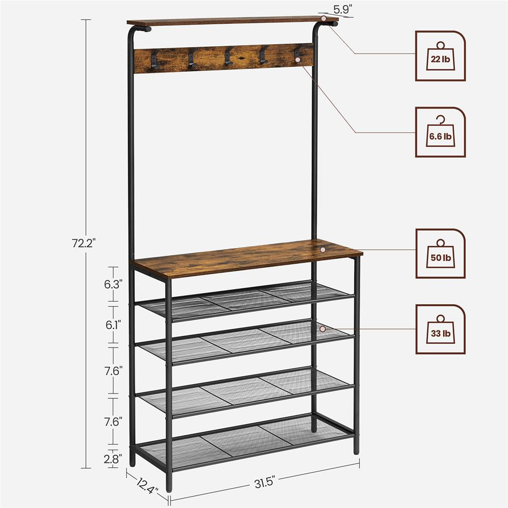 Hall Tree with Shoe Bench