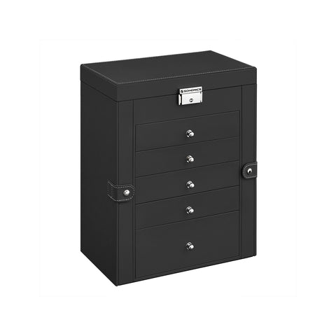 Jewelry Box, 6-Tier Large Jewelry Case with Drawers, Mirror and Lock, Storage Organizer for Bracelets Earrings Rings Necklaces Watches, Gift, Black UJBC152B01