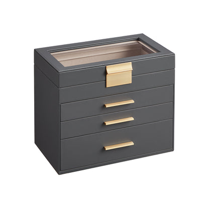 4-Layer Jewelry Box with Glass Lid for Big Jewelry
