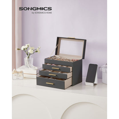 4-Layer Jewelry Box with Glass Lid for Big Jewelry