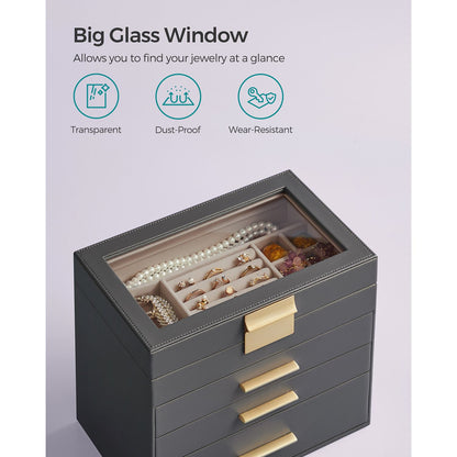 4-Layer Jewelry Box with Glass Lid for Big Jewelry