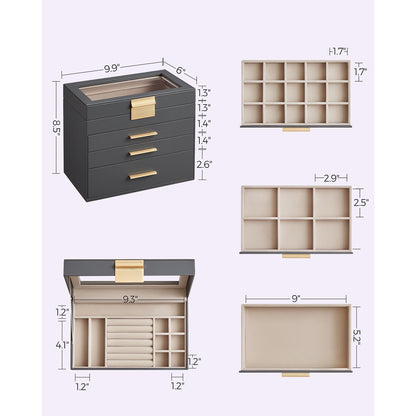 4-Layer Jewelry Box with Glass Lid for Big Jewelry