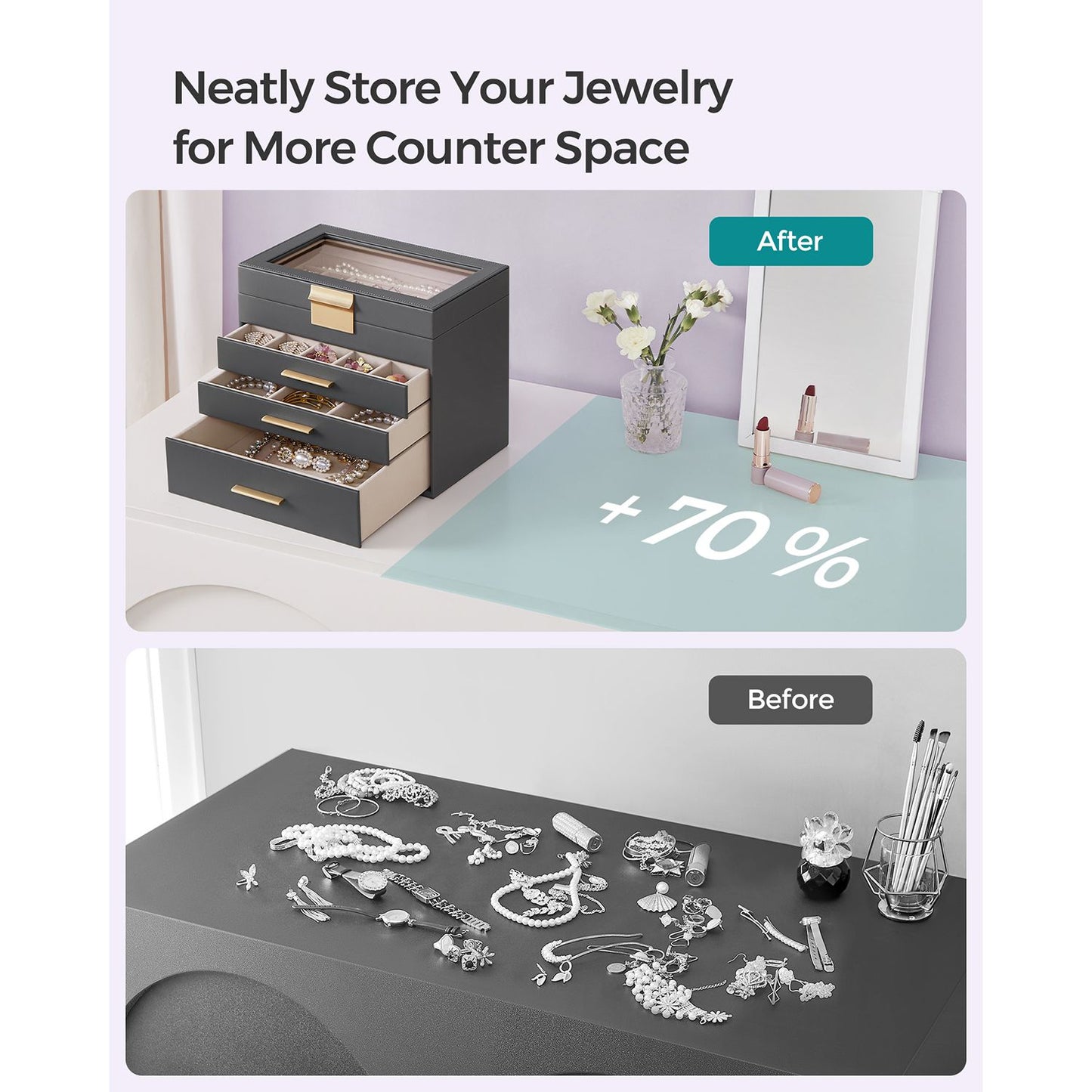 4-Layer Jewelry Box with Glass Lid for Big Jewelry
