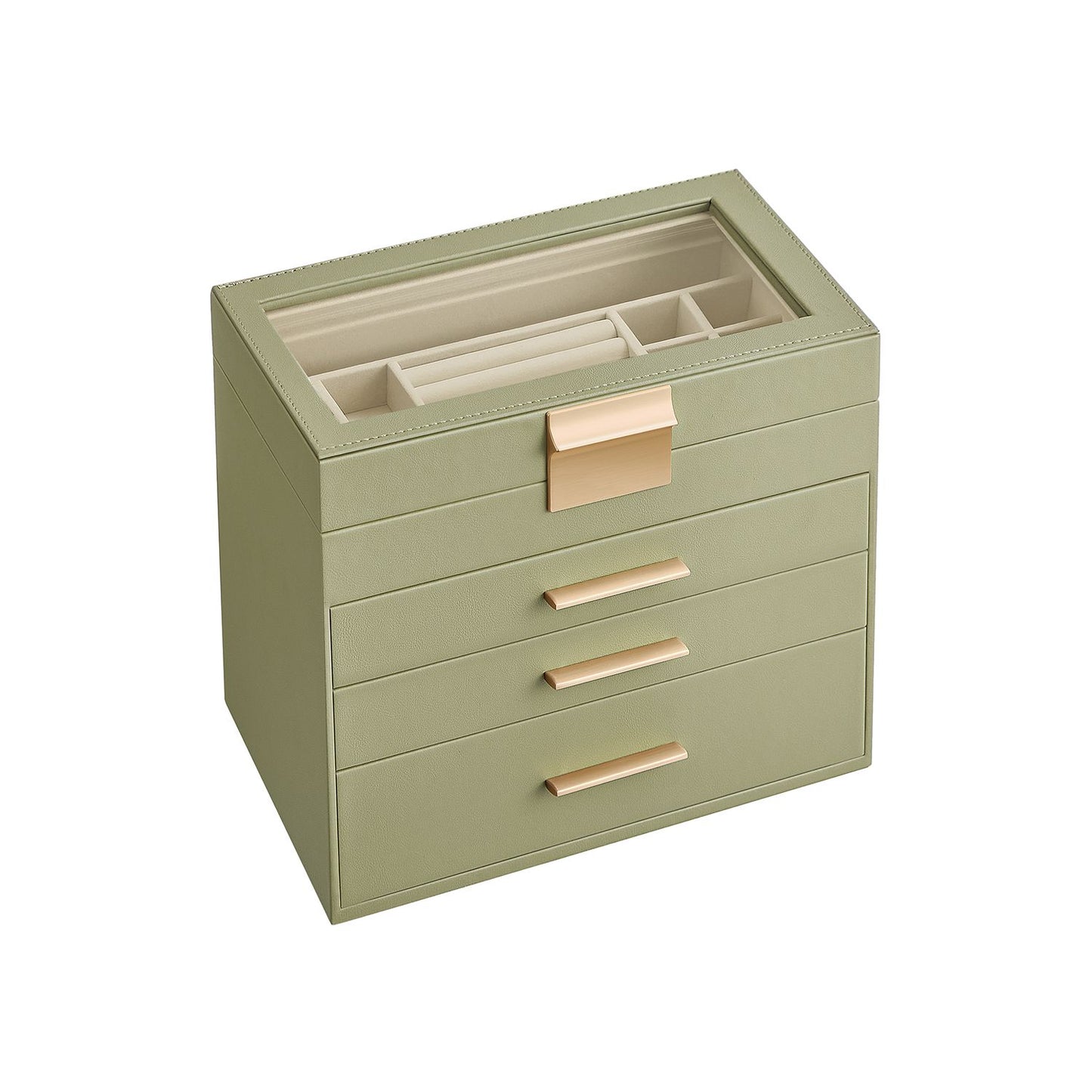 4-Layer Jewelry Box with Glass Lid for Big Jewelry