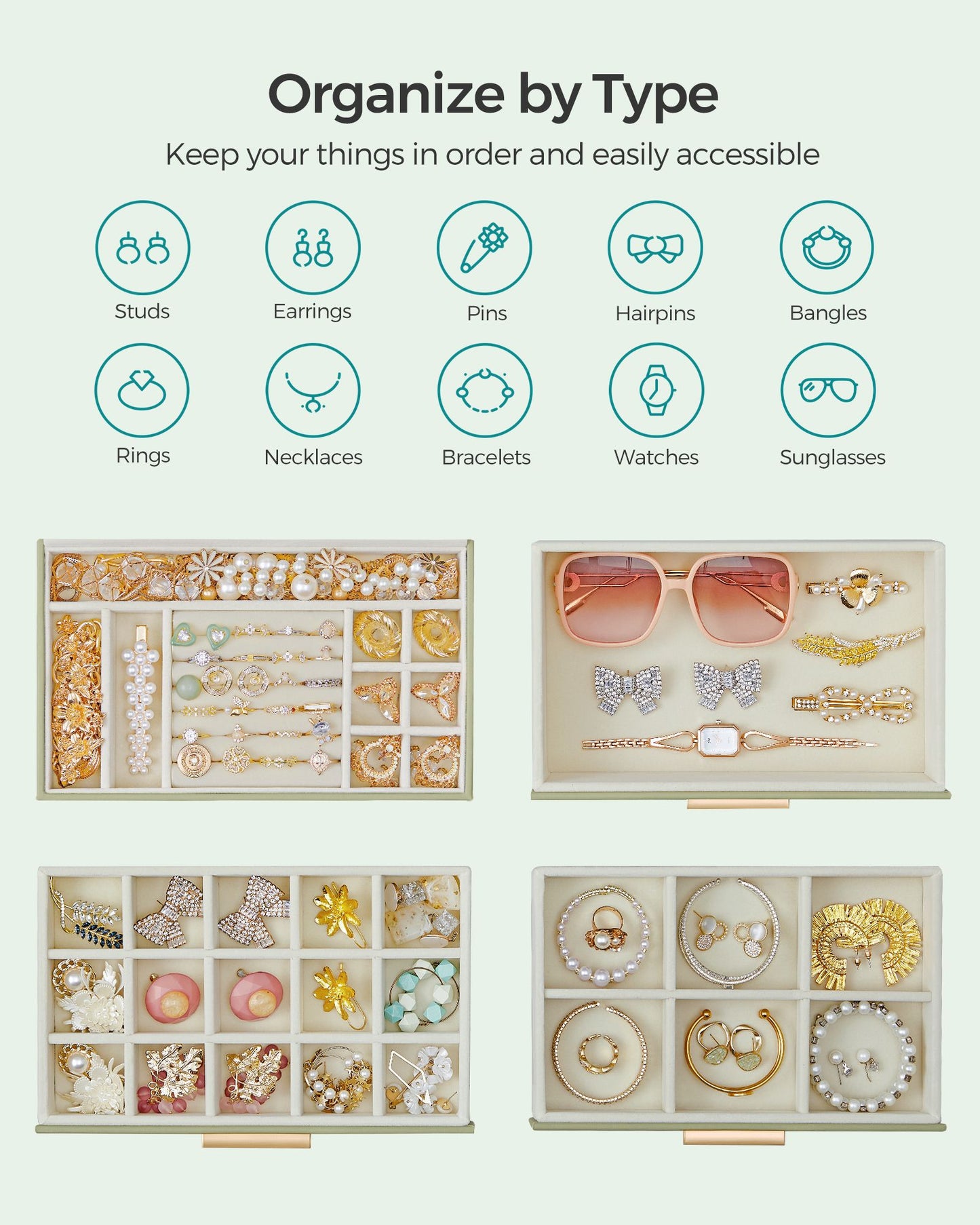 4-Layer Jewelry Box with Glass Lid for Big Jewelry