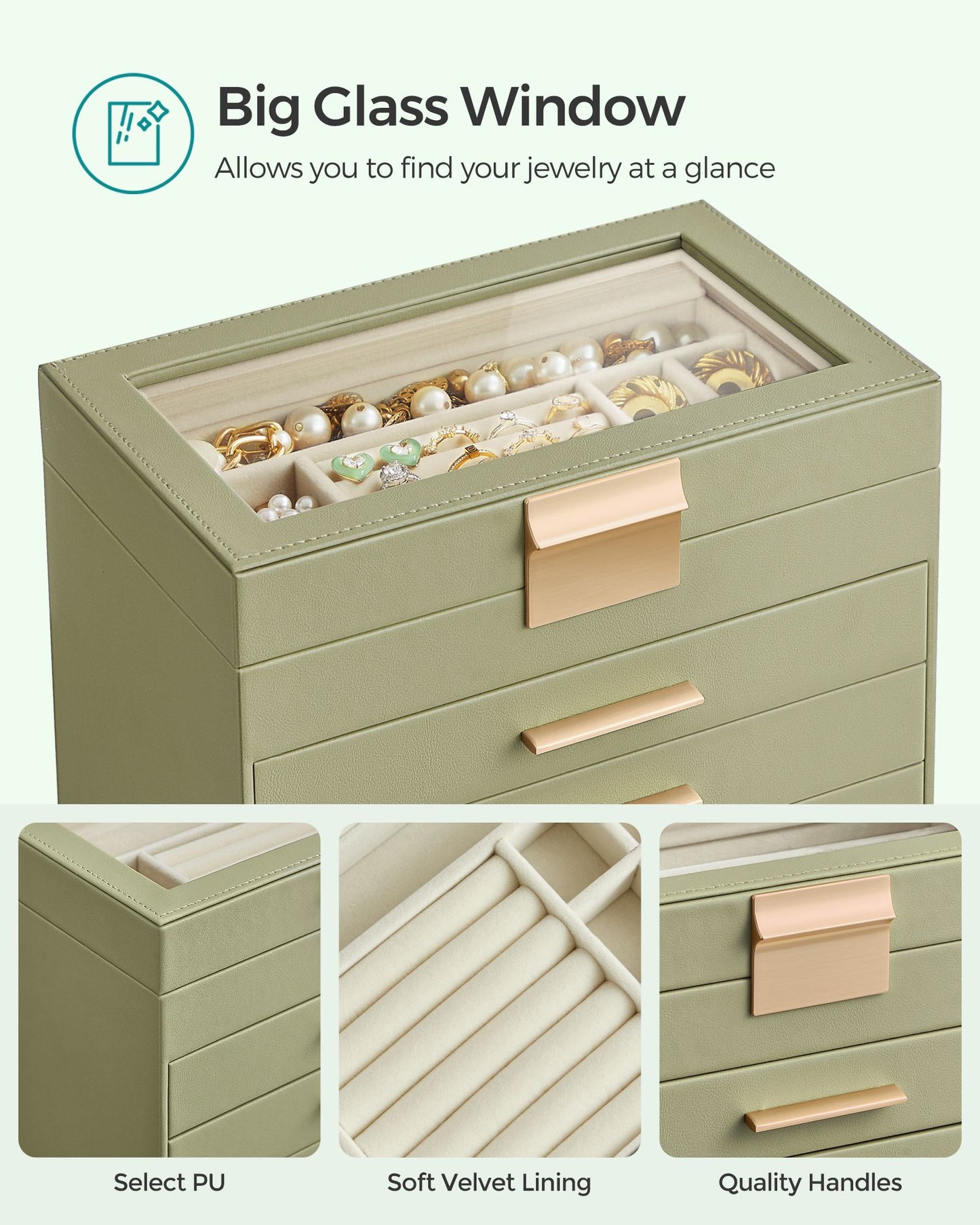 4-Layer Jewelry Box with Glass Lid for Big Jewelry