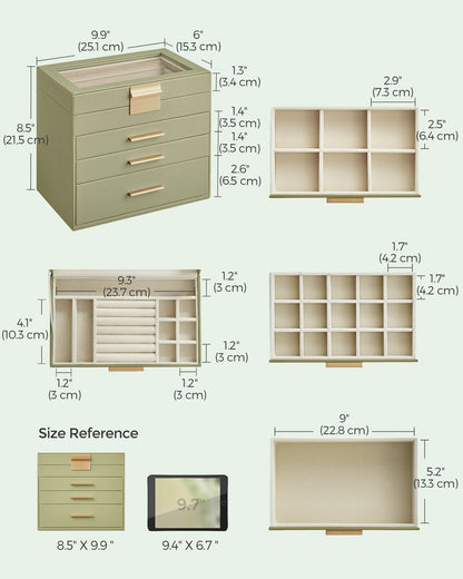 4-Layer Jewelry Box with Glass Lid for Big Jewelry