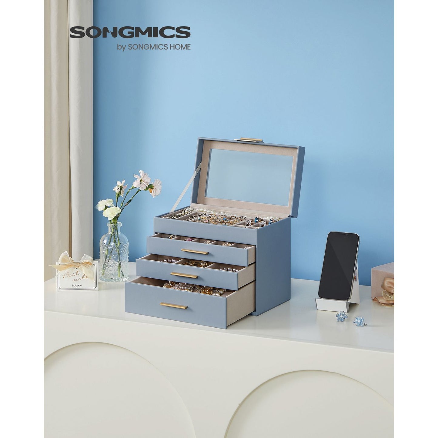 4-Layer Jewelry Box with Glass Lid for Big Jewelry