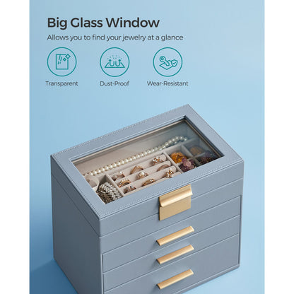 4-Layer Jewelry Box with Glass Lid for Big Jewelry