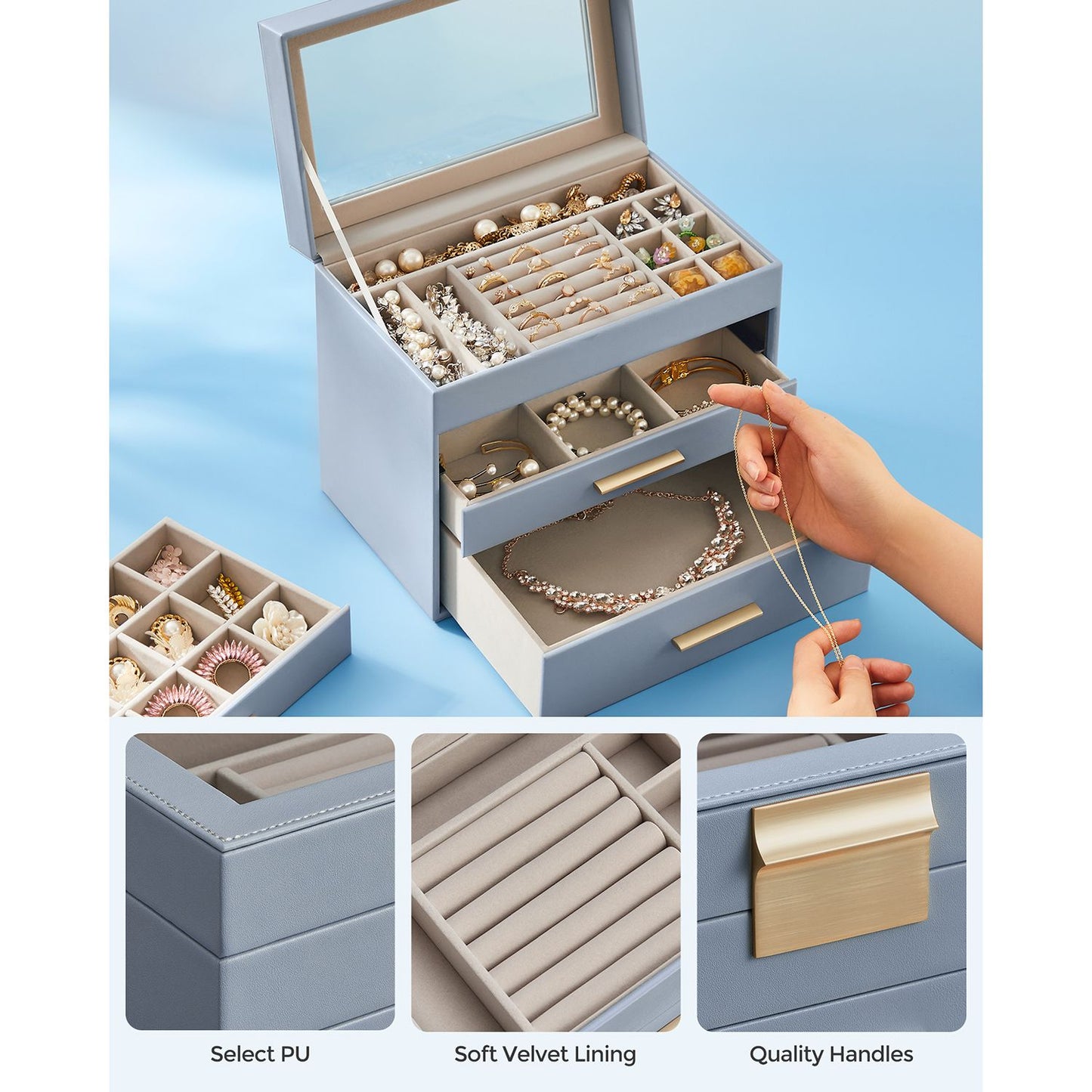 4-Layer Jewelry Box with Glass Lid for Big Jewelry