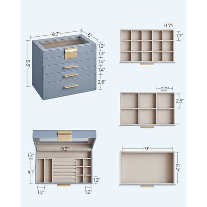 4-Layer Jewelry Box with Glass Lid for Big Jewelry
