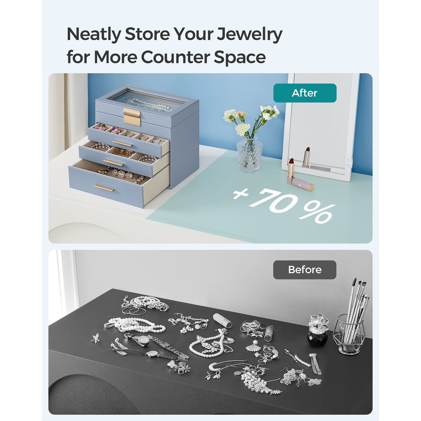 4-Layer Jewelry Box with Glass Lid for Big Jewelry