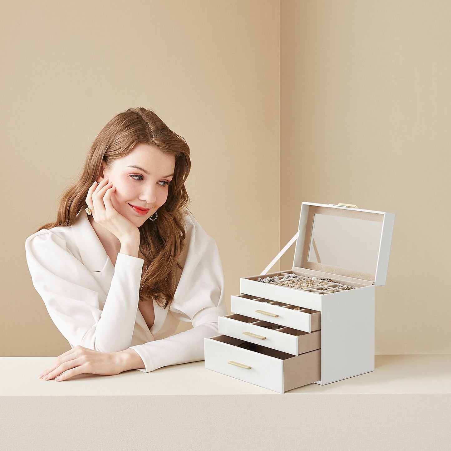4-Layer Jewelry Box with Glass Lid for Big Jewelry