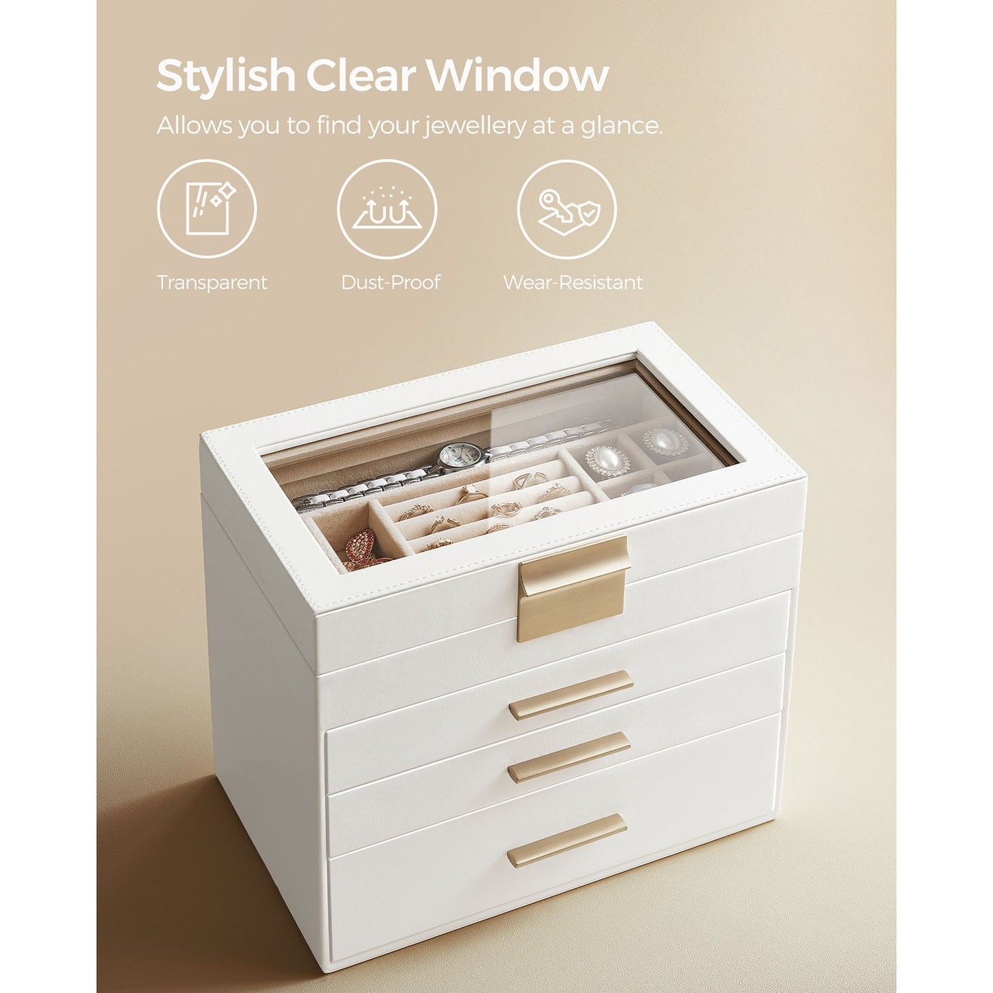 4-Layer Jewelry Box with Glass Lid for Big Jewelry