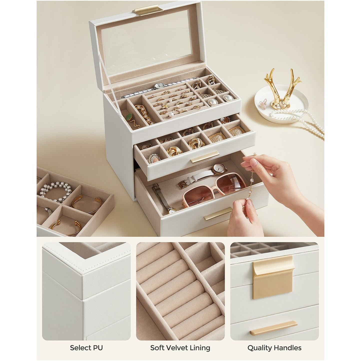4-Layer Jewelry Box with Glass Lid for Big Jewelry